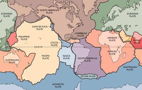 Illustration showing all of the plates on the surface of the Earth