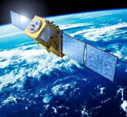 Satellites orbiting in space transmit information to Earth via electromagnetic waves