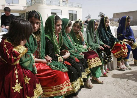 Traditional Afghan clothing worn by young girls