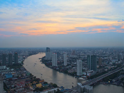 Sunset Over Chao Phraya River In Bangkok Thailand
