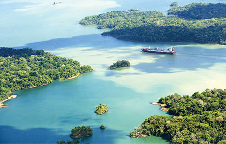 Ships cruising in the Panama Canal