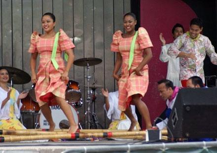 A traditional Tinikling dance