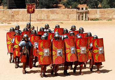 Soldiers in formation as a solid bulwark